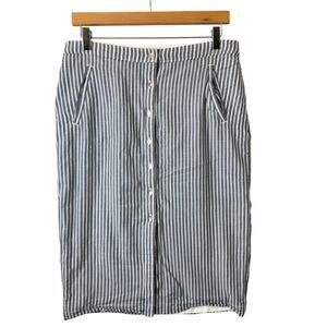 Abercrombie & Fitch Striped Cotton Midi Skirt Buttons Preppy Casual Coastal y2k